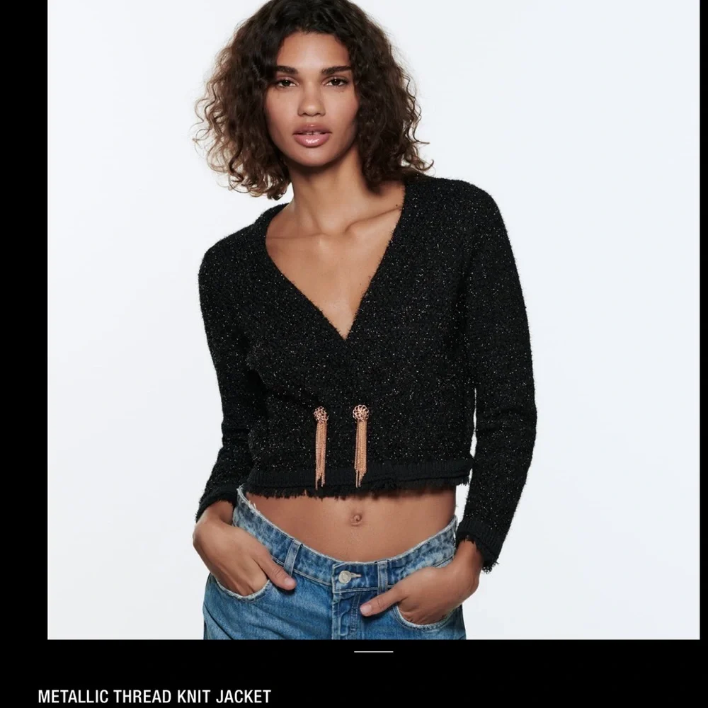 Zara metallic treads knitted jacket with ornament & chains
